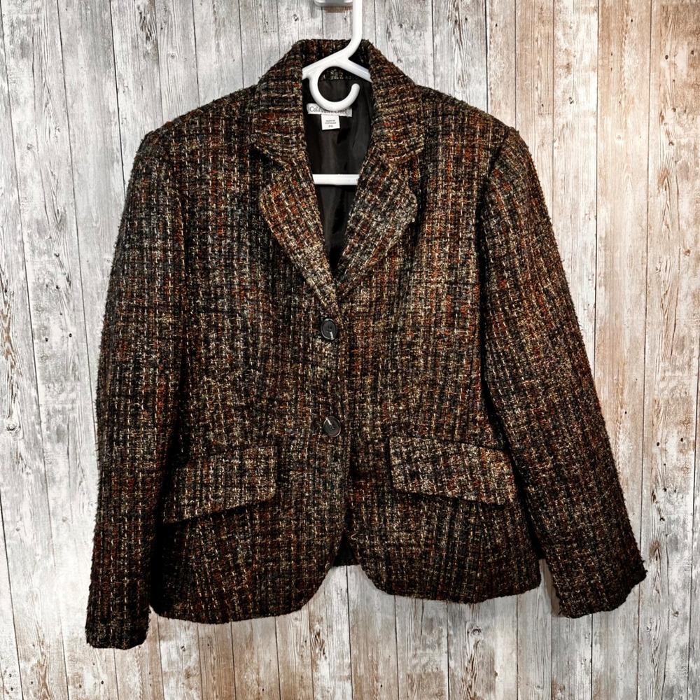 Coldwater Creek Tweed Blazer Womens Brown Black Fall Career Jacket Size P6‎